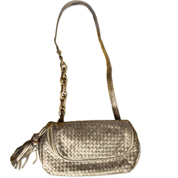 Elliott Lucca Metallic Woven Leather Shoulder Bag with Tassel & Removable Strap - Picture 1 of 5
